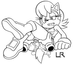 ahe_gao anthro anus black_and_white boots cum cum_in_pussy cum_leaking disembodied_hand disembodied_hands female fondling furry gloves leatherruffian mammal open_mouth pussy sally_acorn sega sonic_(series) spread_pussy vest