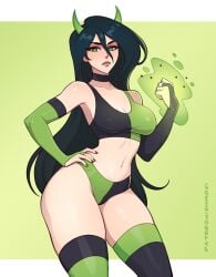 1girls big_ass big_breasts black_hair breasts bust busty chest choker cleavage curvaceous curvy curvy_figure devil_horns digital_media_(artwork) disney female female_only fully_clothed green_eyes hand_on_hip heart-shaped_pupils hips hourglass_figure huge_ass huge_breasts kim_possible large_ass large_breasts legs light-skinned_female light_skin mature mature_female revealing_clothes shego shmoxi slim_waist solo stockings thick thick_hips thick_legs thick_thighs thighhighs thighs tight_clothing very_long_hair villain villainess voluptuous waist wide_hips