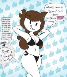 1boy 1girls 2019 armpits arms_up ass big_ass big_breasts big_butt bikini bikini_bottom bikini_top bimbo black_eyes breasts brown_hair cleavage clothing curvaceous curvy dialogue eyebrows eyebrows_visible_through_hair female grin humanoid jaiden jaiden_animations long_hair male mob_face skin slobbyslapper smile speech_bubble sssir sssir8 swimsuit text theodd1sout thick_thighs white_skin wide_hips youtube youtuber