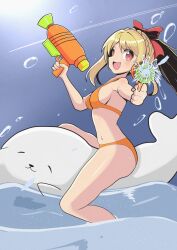 aimoto_rinku d4dj seal sideboob swimsuit tamakeri_yoshiko water watergun