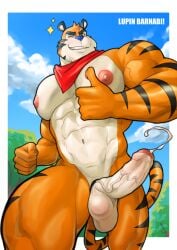 1boy abs anthro balls biceps big_balls big_penis boner cock_ring cum erection felid frosted_flakes fur genital_fluids humanoid_genitalia humanoid_penis kellogg's kerchief lupin_barnabi male male_nipples male_only mammal manly mascot muscular_anthro muscular_male nipples nude orange_fur orgasm pantherine pecs penis solo solo_male stripes tiger tony_the_tiger