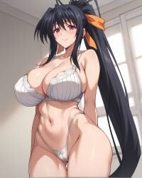 ai_generated akeno_himejima bare_legs black_hair demon_girl eroero_waifus gigantic_breasts hair_ribbon high_school_dxd huge_breasts huge_thighs light-skinned_female light_skin lingerie lingerie_only long_hair looking_at_viewer massive_breasts ponytail purple_eyes smiling solo_female thick_body thick_female thick_thighs thighs very_long_hair voluptuous voluptuous_female