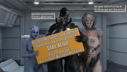 3d absurd_res alien alien_(franchise) alien_humanoid alien_vs._predator_(franchise) asari big_breasts big_penis bigger_gynomorph bioware black_body blue_body breasts charity charity_information dialogue dialogue_box donation_drive dungeons_and_dragons electronic_arts female fmrenderin futanari genitals group hasbro herm hi_res huge_breasts huge_cock humanoid intersex intersex/female larger_female liara_t'soni lustful_gaze mass_effect penis predator_(franchise) size_difference smaller_female spacecraft tail trio vehicle wizards_of_the_coast xenomorph yuan-ti