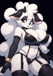 ai_generated anthro anthro_focus anthro_only basketmuffin big_breasts black_clothing breasts cleavage idw_publishing lanolin_the_sheep large_breasts sega sheep sonic_(series) white_body white_fur white_hair