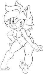 breasts feet leatherruffian monochrome nude oc original_character pussy sonic_(series) sophie_(argento)