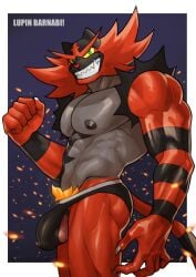 1boy abs anthro balls biceps big_balls big_bulge bulge bulge_through_clothing cock_ring felid flaccid fur furry generation_7_pokemon incineroar lupin_barnabi male male_nipples male_only mammal muscular_anthro muscular_male nintendo nipples pecs penis_outline penis_under_clothes pokemon pokemon_(species) solo solo_male underwear