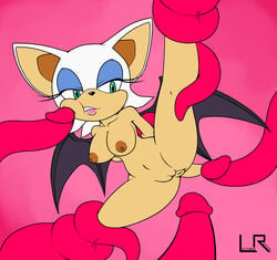 anus bound breasts female green_eyes leatherruffian legs_held_open navel nipples nude pussy restrained rouge_the_bat sonic_(series) spread_legs tentacle wide_hips