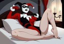 ai_assisted ai_generated batman:_the_animated_series batman_(series) bed civitai clown dc_comics dcau feet feet_focus feet_up female female_only foot_fetish harley_quinn harley_quinn_(classic) jester painted_toenails pillows slim solo solo_female solo_focus sweaty_feet