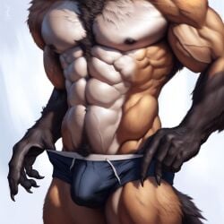 1boy 2024 abs ai_generated anthro athletic athletic_anthro athletic_male avaru biceps black_nipples brown_body brown_fur bulge bulge_through_clothing canid canine canis chest_tuft claws clothing faceless_male fur humanoid male male_focus male_only mammal multicolored_body multicolored_fur muscular muscular_male navel nipples pecs pubes revealing_clothes simple_background solo tuft vein veiny_abs veiny_arms veiny_biceps veiny_hands veiny_muscles