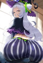 ai_generated ameanon ass big_ass boner buttjob buttjob_over_clothes erection erection_under_clothes grinding hololive huge_ass large_ass leaking leaking_precum looking_back murasaki_shion precum precum_through_clothing sitting_on_lap sitting_on_person smile smug virtual_youtuber vtuber