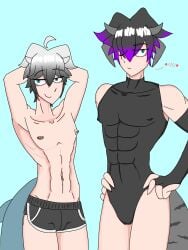 2boys akula_sabot bodysuit cuntboy dolphin_shorts femboy pussy s.shark shark shark_fin shark_tail spenzer_sabot