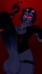 avian bird cock_out demon helluva_boss horny_male latex_suit looking_at_viewer male_only owl owl_demon pole ready_to_fuck stolas_(helluva_boss) vrchat vrchat_avatar