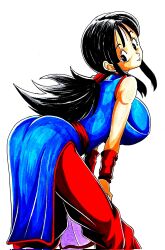 1girls area5169458561 bending_over big_breasts breasts chichi dragon_ball dragon_ball_z female fully_clothed large_breasts long_hair more_at_source traditional_media_(artwork)