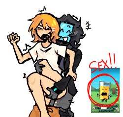 2boys anal anal_sex black_hair blonde blonde_hair blonde_hair_male blonde_male blush colored cum cum_in_ass cum_inside gay gijinka humanized inanimate_insanity inanimate_insanity_hub mephone4 object_show object_shows oj_(ii) orange_hair orange_juice phone possible_rape questionable_consent rape red_circle robot robot_boy suit white_background yaoi yellow_hair