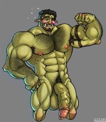 1boy abs armpit_hair balls bara beard biceps big_balls big_penis blush green-skinned_male green_body green_skin hairy_chest icysage male male_nipples male_only male_pubic_hair manly muscular_male nipples nude orc orc_male pecs penis pointy_ears teeth teeth_visible tusks