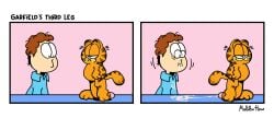 2_panel_comic comic comic_strip cum cum_in_mouth english_text garfield_(series) garfield_the_cat gay jon_arbuckle malibu_hour motion_lines non-human parody penis text toony