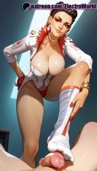 1boy 1girls ai_generated apex_legends balls blush breasts electroworld female female loba loba_(apex_legends) looking_at_viewer male male/female penis precum smile