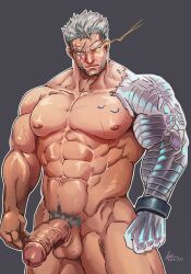 1boy balls bara boner cable_(x-men) cybernetic_arm erection lander-laon laon8130 male male_only marvel marvel_comics mature_male muscles muscular muscular_male nathan_summers nude penis solo solo_male x-men