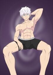 arm_behind_head jujutsu_kaisen satoru_gojo solo_male white_hair