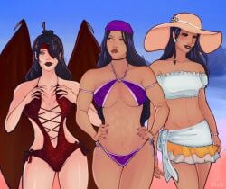 2d 2d_(artwork) 3girls abs armlet ashrah athletic athletic_female bare_midriff big_breasts bikini black_eyes black_hair blue_eyes bracelet breasts brown_eyes busty choker chokkakudo cleavage earrings eye_patch eyeshadow female female_focus female_only fit fit_female hat headband headwear hourglass_figure li_mei light-skinned_female light_skin lipstick long_fingernails long_hair makeup mascara medium_breasts mortal_kombat muscle_tone nail_polish navel nitara one-piece_swimsuit outdoors outside pareo pose posing swimsuit swimwear tagme tan tan_body tan_skin thehugmole toned toned_female tubetop underwear wide_hips wings