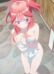 blush breasts busty embarrassed go-toubun_no_hanayome nakano_itsuki public_bath red_hair sauna towel_only