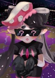 1girls black_hair blush callie_(splatoon) confused earrings fangs female_only femsub gloves hypno_shades_(splatoon) hypnoshades mind_control nintendo octo_callie open_mouth owariritumi ritsumi splatoon splatoon_(series) splatoon_2 splatoon_2:_octo_canyon standing tech_control twintails visor visorumi