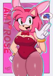 amy_rose breasts bunny_ears bunnysuit curvy_body pantyhose sega sg64 sonic_(series) sonic_the_hedgehog sonic_the_hedgehog_(series)