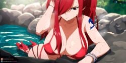 ai_generated big_ass big_breasts bikini brown_hair curvy erza_scarlet fairy_tail female juanpi_amvs long_hair patreon patreon_username red_bikini red_hair red_heels rocks scarlet_hair subscribestar water watermark