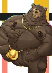 2024 absurd_res anthro areola ass balls_outline bear belly ben_bigger big_butt biped blush brown_bear bulge canid clothing detailed_bulge digital_media_(artwork) fur genital_outline gold_(metal) hair hi_res jirux looking_at_viewer magazine male male_anthro male_only mammal mihoyo moobs nipple_piercing nipples overweight overweight_anthro overweight_male penis_outline piercing simple_background solo solo_male text thong underwear ursine white_background white_body white_fur zenless_zone_zero