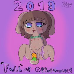 2018 anthro bedroom_eyes blush bottomless breasts carrot_dildo cecelia(tsoup) clitoris clothed clothing clothing_lift egg_vibrator english_text female hair half-closed_eyes happy lagomorph mammal masturbation penetration plump_labia pussy rabbit seductive sex_toy shirt shirt_lift sitting small_breasts smile solo text toony tsoup vaginal_masturbation vaginal_penetration vibrator