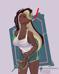 1futa athletic_wear big_breasts big_penis blush bottomwear breasts cephalopod clothed clothing dark-skinned_futanari dark_body dark_skin embarrassed foreskin futa_only futanari genitals gym_bottomwear gym_shorts herm hi_res humanoid intersex inverted_nipples marina_(splatoon) marine mollusk mostly_clothed nintendo nipples octarian octoling orgasm_face penis shaking shirt shorts solo splatoon standing surprise tank_top thick_thighs topwear trembling zaraunitymasters