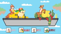 4boys ahe_gao all_fours anal battlefield_(super_smash_bros) belly bowser canine cape cervine chubby closed_eyes clothed clothing cloud crocodile crocodilian crown doggy_style donkey_kong_(series) fox fox_claypaw from_behind_position furry gay group handlebarsprites hud interspecies k_rool lying male male_only mammal mario_(series) nintendo nude open_mouth original_character outside partially_clothed pixel_art reptile riding scalie sex size_difference sky smile super_smash_bros. text thick_thighs tom_cervo tongue tongue_out video_games wide_hips yaoi