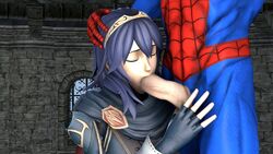 blowjob cowman crossover eastern_and_western_character fellatio female fire_emblem fire_emblem_awakening lucina_(fire_emblem) male marvel marvel_comics oral penis penis_in_mouth spider-man straight_hair