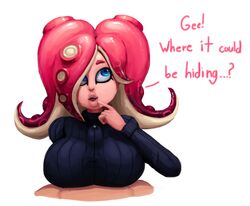 big_breasts blue_eyes breasts clothed clothed_female clothed_sex clothing cum duo english_text female humanoid lips male male/female nintendo octoling octoling_rival outercourse outta_sync paizuri paizuri_under_clothes precum red_hair sex solo_focus splatoon straight sweater tentacle tentacle_hair text video_games