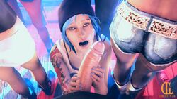 1boy 3d 4girls blue_eyes blue_hair chloe_price hand_on_penis hot_pants large_penis life_is_strange lorgegucas male pale-skinned_female pale-skinned_male pale_skin penis pov sfm tattoo