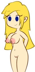 big_breasts blonde_hair blue_eyes doodle female flat_colors hands_behind_back long_hair nipples nude puffy_nipples pussy smile solo testgril unshaded