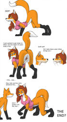 all_fours anthro ass bendzz bottomless breasts canine clothed clothing comic duo female fox hair mammal post_transformation presenting presenting_hindquarters pussy red_hair