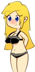 big_breasts black_bikini blonde_hair blue_eyes blush doodle female hands_behind_back lingerie long_hair smile solo testgril