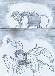 balls cephalopod comic gingatokkyu greyscale growth human_to_anthro line_art male male_focus male_only marine mollusk monochrome multi_arm multi_limb multi_pec muscular muscular_male octopus penis reptile scalie solo solo_focus traditional_media_(artwork) transformation