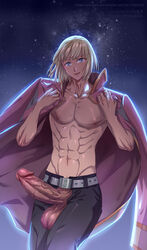 1boy abs blonde_hair erection howl's_moving_castle howl_(character) howl_no_ugoku_shiro kaworu looking_at_viewer male male_only muscles nipples penis studio_ghibli testicles