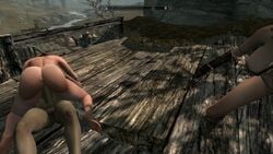 3d barefoot big_ass big_breasts black_hair female futa_on_female futa_with_female futanari huge_ass huge_cock human_female humanoid_penis intersex light-skinned_female light_skin lydia orc orc_futanari penis skyrim the_elder_scrolls