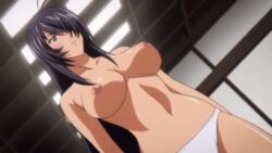 animated animated_gif areolae blush breasts female hair_over_one_eye ikkitousen kan'u_unchou large_breasts long_hair navel nipples panties purple_hair sagging_breasts screenshot solo standing topless underwear very_long_hair white_panties