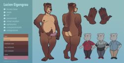 balls brown_eyes brown_fur brown_hair clothed clothing fur hair jungabeast lucien_eigengrau male mammal model_sheet penis pubes slightly_chubby solo ursine