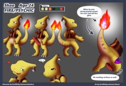 alternate_color ass charmeleon claws clothed clothing erection feral fire flaming_tail looking_at_viewer male model_sheet nintendo original_character penis pokémon_(species) pokemon shao shiny_charmeleon shiny_pokemon simple_background smile solo tapering_penis tongue video_games vitrex