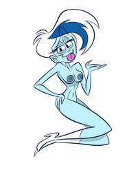 blue_skin boots breasts female ghost ghost_girl hanna-barbera looking_at_viewer monster monster_girl naked_boots naked_footwear nipples nude phantasma_phantom scooby-doo scooby-doo_and_the_ghoul_school solo themrock tongue tongue_out white_hair