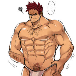... 1boy abs bara body_hair endeavor_(my_hero_academia) enji_todoroki human male male_focus male_only my_hero_academia pecs pubic_hair solo topless underwear undressing yaoi