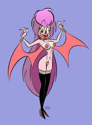 bat_wings blush boots fangs female long_hair open_mouth pubic_hair purple_hair pussy ring scooby-doo scooby-doo_and_the_ghoul_school sibella_dracula solo tanline themrock vampire