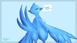 1girls anthro anus avian bird blitzpitz blue_eyes blue_feathers breasts feathers female pussy solo tweetfur twitter