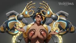 3d 3d_(artwork) 3d_model 67 67_(meme) areolae big_breasts blizzard_entertainment boobs breasts brown_body brown_skin domina huge_breasts massive_breasts nipples overwatch sexy sexy_body sexy_female tits topless topless_female veedeeshka