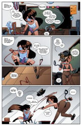 1boy 1boy1girl 1girls belly_button breasts bulge bulge_under_clothes color comic comic_page cosplay crossdressing cuff_(restraint) cuffs dialogue dildo dominatrix english english_text eyepatch female femboy large_breasts leash leash_and_collar leashed_collar male navel panties pantyhose police_hat policewoman roleplay school_uniform schoolboy schoolgirl schoolgirl_uniform speech_bubble strap-on strapon thedansandoval tummy whip